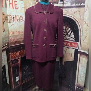 Flawless St. John Knit 3 Piece Set In Burgundy With Gold Accents